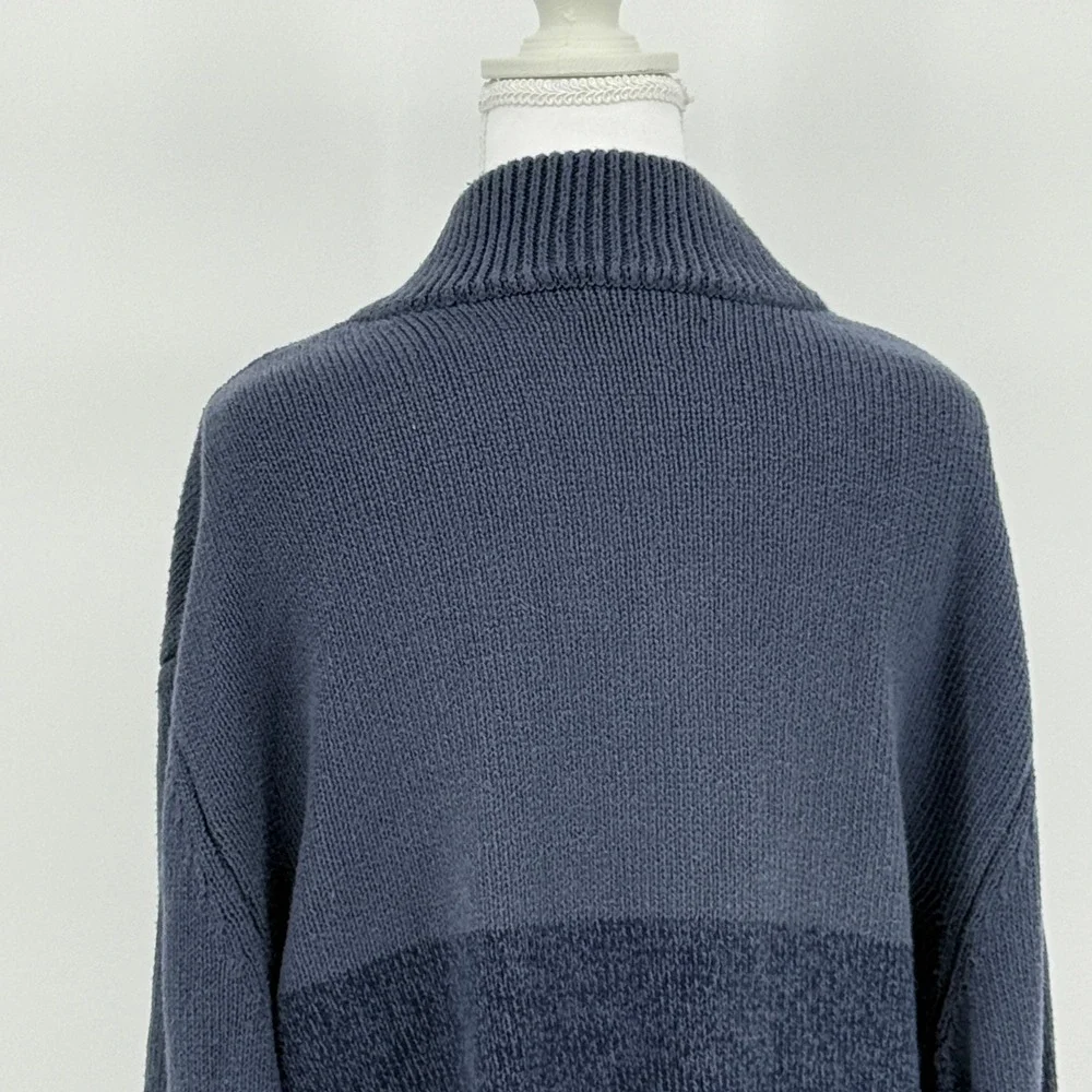 Grandpacore Minimalist‎ Two Tone Henley Knit Mock Neck Sweater Blue Men's XL